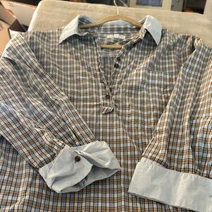 Banana Republic Women's Plaid Blouse - Blue and Brown